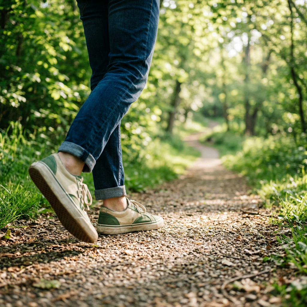 Person walking in a park