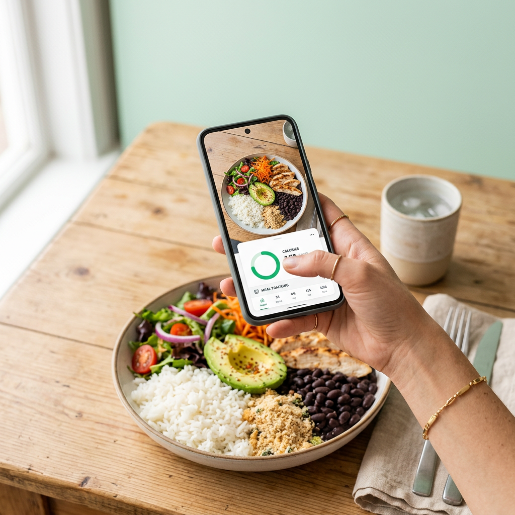Person photographing a lunch plate with the Prato Leve app